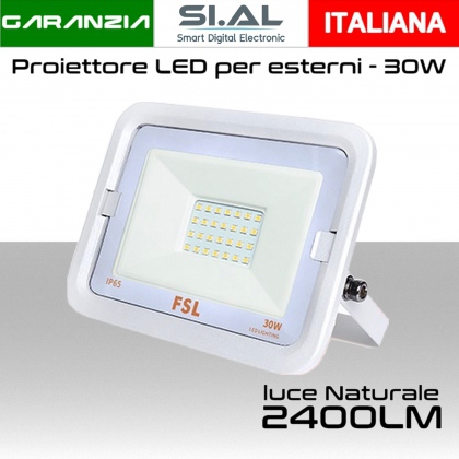 Faretto LED per esterno 30W Luce bianca naturale 4000k IP65 2400 Lumen FSL