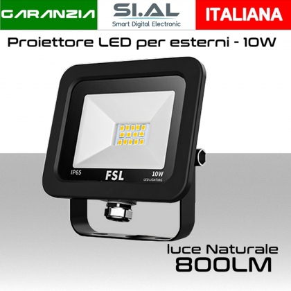 Faretto LED per esterno 10W Luce bianca naturale 4000K IP65 800 Lumen FSL