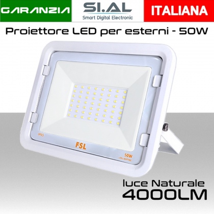 Proiettore  per esterni bianco a LED 50W luce naturale 4000 lumen IP65