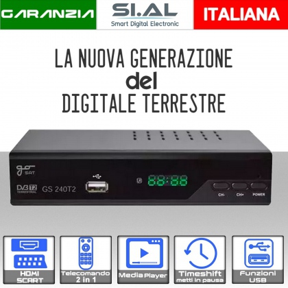 Decoder TV dvb t2  Full HD GOSAT GS240T2 con funzione mediaplayer e telecomando universale 2 in 1 risoluzione video Full HD