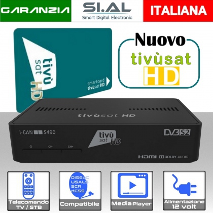 Decoder tivusat HD S490 ICAN con scheda inclusa e telecomando 2 in 1