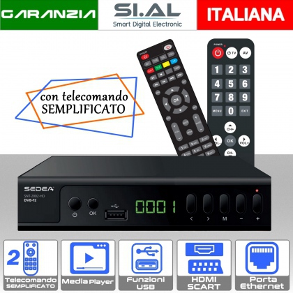 Decoder TV dvb T2  digitale terrestre con doppio telecomando 