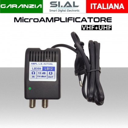 Amplificatore di linea antenna tv 12dB da interno autoalimentato larga banda