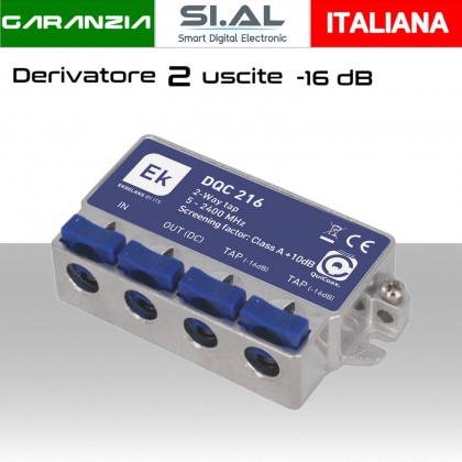 Derivatore antenna 2 uscite -16dB ad innesto rapido con 1 via passante DC schermato in classe A per banda TV e Satellite di Ekselans by ITS