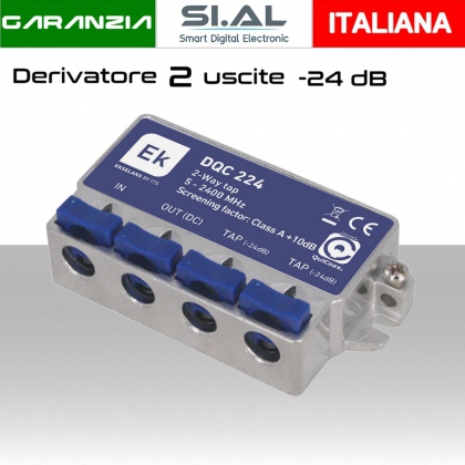 Derivatore antenna 2 uscite -24dB ad innesto rapido con 1 via passante DC schermato in classe A per banda TV e Satellite di Ekselans by ITS