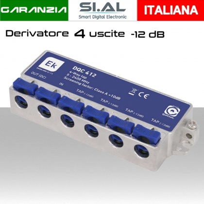 Derivatore antenna 4 uscite -12dB ad innesto rapido con 1 via passante DC schermato in classe A per banda TV e Satellite di Ekselans by ITS