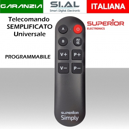 Telecomando universale TV semplice tasti ampi e comodi con autoapprendimento per due dispositivi associati.