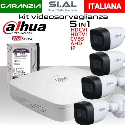 Videosorveglianza KIT DAHUA con XVR ibrido con Hard Disk e 4 Telecamere 5.0 mpx e accessori