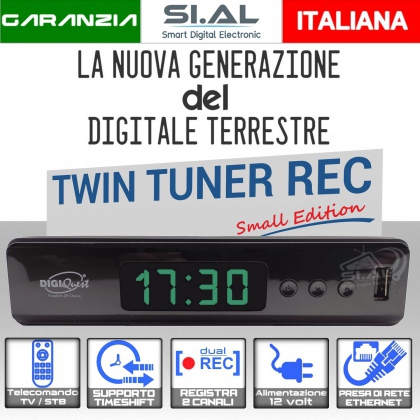 Decoder TV dvb t2  Full HD Digiquest Twin tuner REC con funzione mediaplayer e telecomando universale 2 in 1 risoluzione video Full HD 