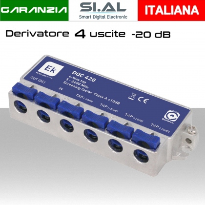 Derivatore antenna 4 uscite -20dB ad innesto rapido con 1 via passante DC schermato in classe A per banda TV e Satellite di Ekselans by ITS