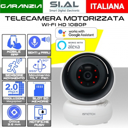 Telecamera IP WiFi motorizzata da interno in alta definizione 1080p con audio integrato compatibile con Alexa e Google Assistant controllo da remoto modello heycamPlus