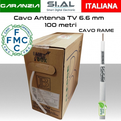 Cavo antenna TV 6,6 mm in bobina 100 metri Rame e PVC bianco Micro TEK 