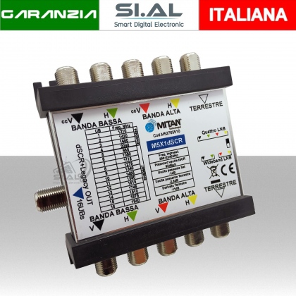 Multiswitch dCSS 1 uscita derivata con 5 ingressi SAT/DTV e 5 uscite passanti Mitan M5X1dSCR