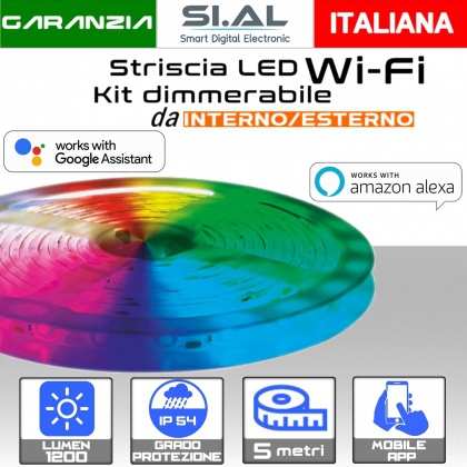 Striscia LED 5 metri Wi-Fi RGB  Bianco dimmerabile 12V da esterno