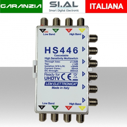 Multiswitch 6 uscite con 4 ingressi e 4 passanti per distribuzione in cascata Lem HS446