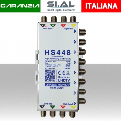 Multiswitch 8 uscite con 4 ingressi e 4 passanti per distribuzione in cascata Lem HS448