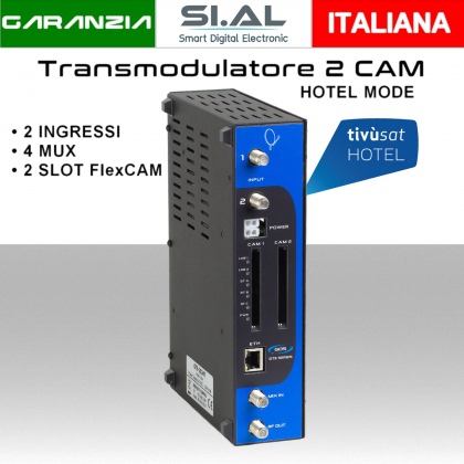 Transmodulatore GDS serie GTE a 2 ingressi SAT variante 2 slot Tipo FlexCAM TV digitale