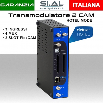 Transmodulatore GDS serie GTE a 3 ingressi SAT variante 2 slot Tipo FlexCAM TV digitale