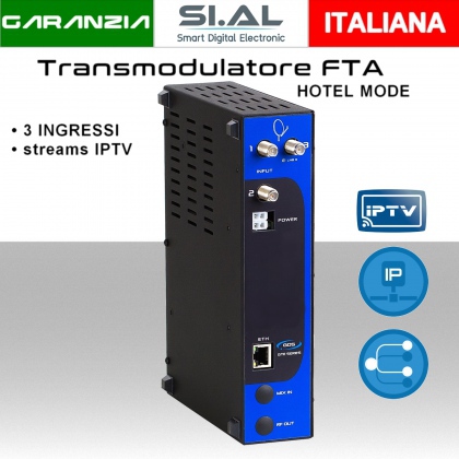 Transmodulatore IPTV GDS serie GTE a 3 ingressi SAT Free-To-Air TV digitale IP