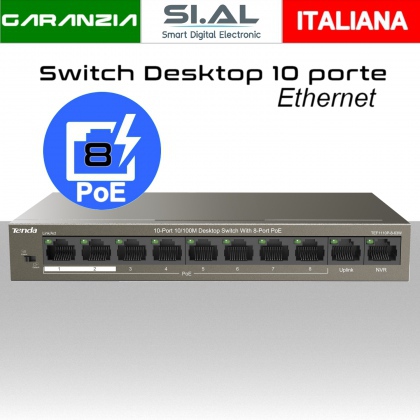 Switch ethernet 10 porte 8 PoE Tenda 1.6 Gbps Hub di rete lan