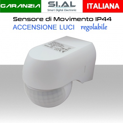 Sensore di movimento per luci interne orientabile rilevamento 180° distanza  12 metri protezione IP44