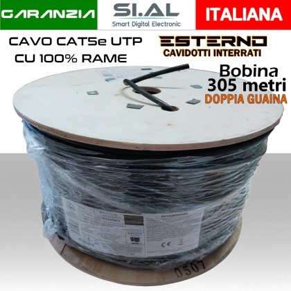 Cavo ethernet CAT5e da esterno 305 metri in bobina conduttore in rame  guaina nera doppia Micro Tek