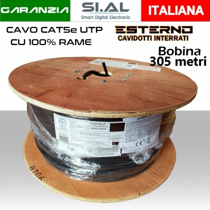 Cavo ethernet CAT5e in bobina 305 metri conduttore in rame guaina nera LAN networking  FMC cavi speciali 