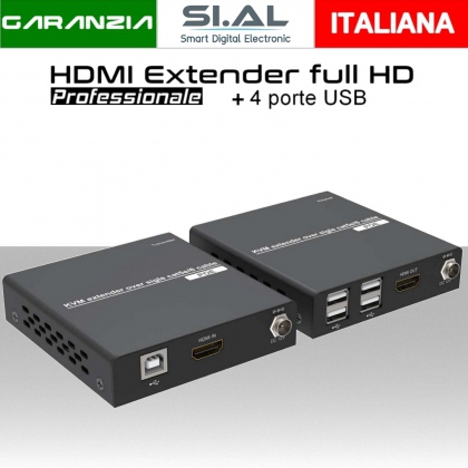 Extender HDMI su rete LAN 100 metri 1080p CAT.5e/6 PoE con USB 4 PORTE trasmettitore device remoti