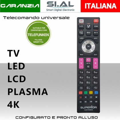 Telecomando TV Telefunken universale pronto all'uso con funzioni per TV Smart 