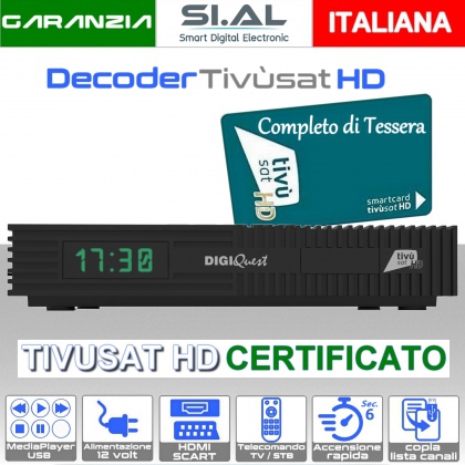 Decoder tivusat HD Digiquest Ti9 con scheda inclusa e telecomando 2 in 1 auto apprendente