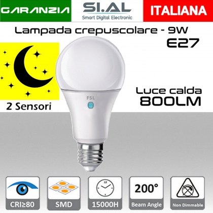 Lampadina LED Crepuscolare E27 10W, 4000K, Doppio sensore