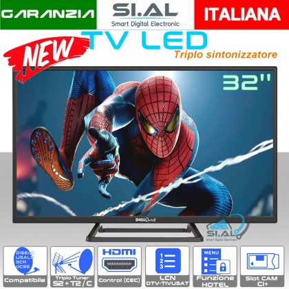 TV 32 pollici led compatibile LCN Tivusat slot C.I.plus Funzione Hotel e lettore multimediale USB DLHR Digiquest