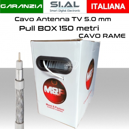 Cavo coassiale antenna TV bianco 5 mm da 150 metri coax PVC svolgicavo interno conduttore in rame rosso Messi e Paoloni Speedy5