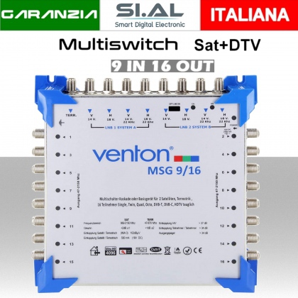 Multiswitch  9/16 centralino autoalimentato a due satelliti con terrestre per 16 utenze indipendenti serie Venton MSG