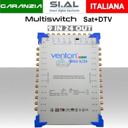 Multiswitch 9/24 centralino autoalimentato a due satelliti con terrestre per 24 utenze indipendenti serie Venton MSG