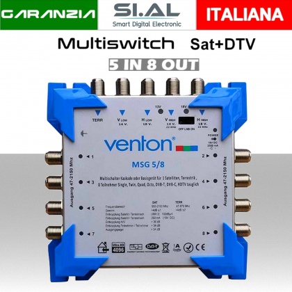 Multiswitch 5/8 centralino autoalimentato satellitare con terrestre per 8 utenze indipendenti serie Venton MSG