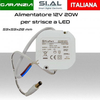 Alimentatore per strisce LED 24V 20W IP67 da incasso scatola 503 per  interno trasformatore universale