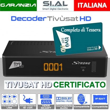 Decoder tivusat HD Strong7807 completo di smart card tvsat  Ricevitore satellitare certificato