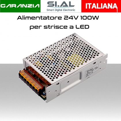 Alimentatore per LED 24V scatolato da 100W IP20 per interno trasformatore universale