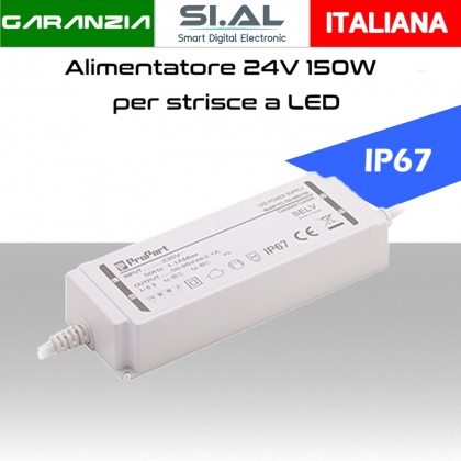Alimentatore per LED 24V da 150W IP67 per esterno trasformatore universale