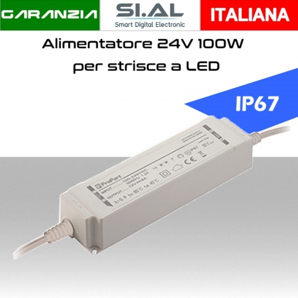 Alimentatore per LED 24V da 100W IP67 per esterno trasformatore universale