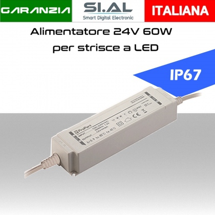 Alimentatore per LED 24V da 60W IP67 per esterno trasformatore universale