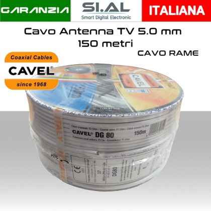 Cavo antenna TV 5 mm Cavel DG80 in bobina 150 metri Rame e PVC bianco Classe A
