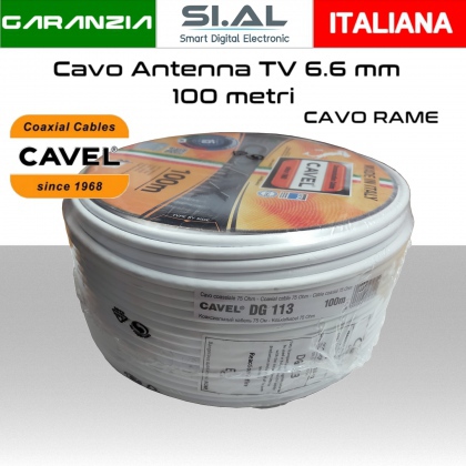 Cavo antenna TV 6,6 mm in bobina 100 metri in Rame e PVC bianco Cavel DG113 Classe A