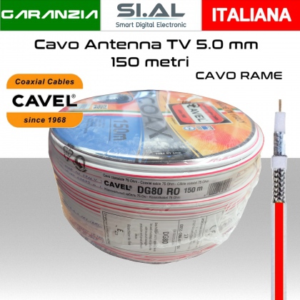 Cavo antenna TV 5 mm bobina 150 metri Rame e PVC Cavel DG80 rosso Classe A