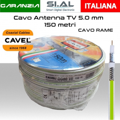 Cavo antenna TV 5 mm bobina 150 metri Rame e PVC Cavel DG80 verde Classe A