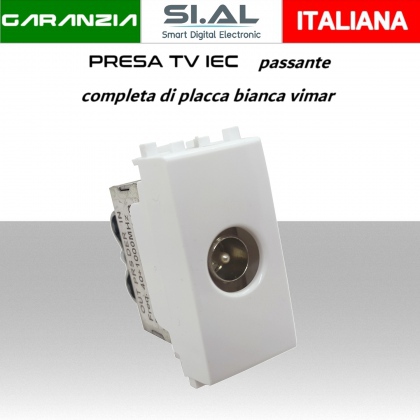 Presa TV passante con connettore IEC completa di copri frutto bianco serie  VIMAR Plana