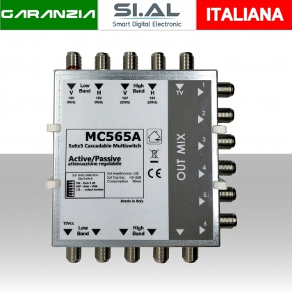 Multiswitch 5 in 6 uscite passante attivo MC565A in cascata satellite con terrestre