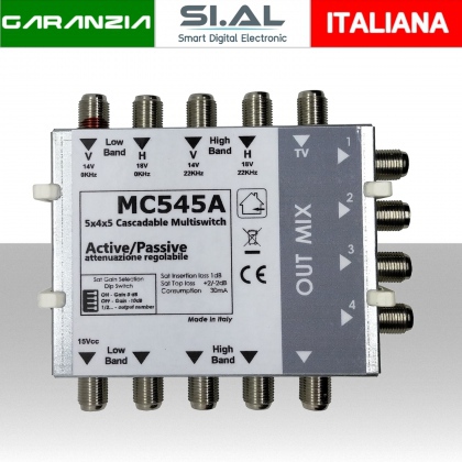 Multiswitch 5 in 4 uscite passante attivo MC545A in cascata satellite con terrestre
