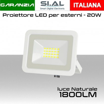 Faretto LED per esterno 20W Luce bianca naturale 4000k IP65 1800 Lumen Alcapower